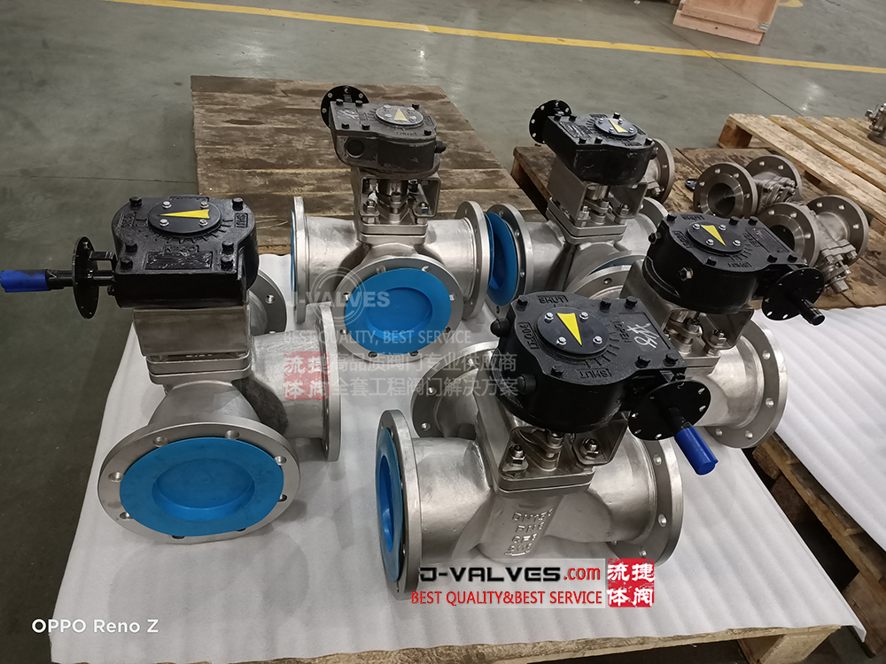 DIN PN6 Aço inoxidável SS304 Válvula de plugue de três vias flangeada